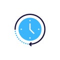 Time cycle icon with clock and circular arrow. Vector illustration symbol for time management, deadlines, and continuous process