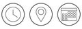 Time, date, address icon on outline circle