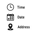 Time, date, and address icon vector. Event elements sign symbol