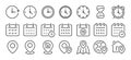 Time and date line icons set. Address and navigation outline icons collection