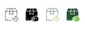 Time Delivery Silhouette and Line Icon. Parcel Box and Clock Fast Transportation Pictogram. Timer Express Speed Shipment