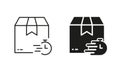 Time Delivery Silhouette and Line Icon Set. Parcel Box and Clock Fast Transportation Pictogram. Timer Express Speed