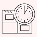 In time delivery thin line icon. Parcel and clock, fast shipping. Postal service vector design concept, outline style Royalty Free Stock Photo