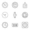 Time dimension icons set, outline style