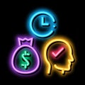 time for earn money neon glow icon illustration