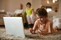 Time for education. Little girl using laptop. Royalty Free Stock Photo