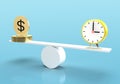 Time equals money concept on balance. Time is money concept Royalty Free Stock Photo