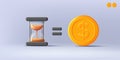 Time equals money concept 3d illustration with sand clock icon and golden coin Royalty Free Stock Photo