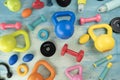 Time for exercising sport equipment on the table background, healthy and workout concept Royalty Free Stock Photo