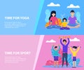 Time for Family Yoga or Sport Flat Banners Set Royalty Free Stock Photo