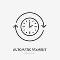 Time flat line icon. Automatic payment concept sign. Thin linear logo for quick loan, cash transfer, round the clock