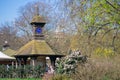 Time Flies clock tower above a memorial drinking fountain (1909), Hyde Park, Uk, England