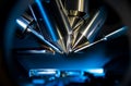 Time of flight mass spectrometer in closeup shot with blue light Royalty Free Stock Photo