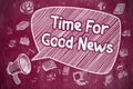 Time For Good News - Doodle Illustration on Red Chalkboard. Royalty Free Stock Photo