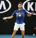 14 time Grand Slam Champion Novak Djokovic in action during his quarter-final match at 2019 Australian Open in Melbourne Park