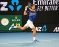 14 time Grand Slam Champion Novak Djokovic in action during his semifinal match at 2019 Australian Open in Melbourne Park