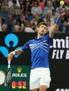 14 time Grand Slam Champion Novak Djokovic of Serbia in action during his final match against Rafael Nadal at 2019 Australian Open Royalty Free Stock Photo