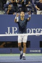 13-time Grand Slam champion Novak Djokovic of Serbia celebrates victory after his 2018 US Open semi-final match Royalty Free Stock Photo