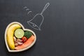 Time for health heart abstract diet food concept on blackboard with bell Royalty Free Stock Photo