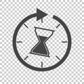 Time icon. Flat vector illustration with hourglass on isolated b