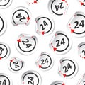 Time icon sticker seamless pattern background. Business flat vector illustration. 24 hours sticker sign symbol pattern. Royalty Free Stock Photo