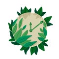 Time icon Watch with leaves of plants. Vector isolated drawing illustration