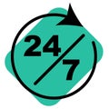 Time icons of 24 hours with circular loop arrows, delivery service