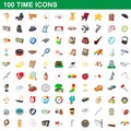 100 time icons set, cartoon style Royalty Free Stock Photo