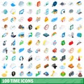 100 time icons set, isometric 3d style Royalty Free Stock Photo