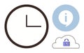 Time, Information, and Security Concept Represented by Clock, Info Symbol, and Locked Cloud Royalty Free Stock Photo