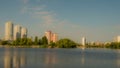 Time lapse autumn lake in the sunset rays. Royalty Free Stock Photo