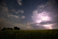 Time-lapse. Beautiful thunderstorm with clouds and lightning over a field with sunflowers at night Royalty Free Stock Photo