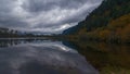 Time Lapse of Benson Lake with Moving Clouds Fall Colors and Water Reflection on a Stormy Day in Autumn Portland Oregon 1080p