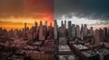 A time-lapse of a city skyline changing from day to night created with Generative AI Royalty Free Stock Photo