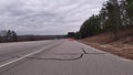 Time-lapse Digital road construction cation display sign road work ahead and traffic