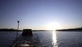 Time lapse effect, barge towing down the river. Clip. Concept of water goods transportation.