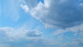 Flying moving white clouds in a blue sky. Blue sky background with many layers tiny clouds. Time lapse. Royalty Free Stock Photo
