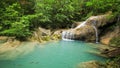 Time-lapse of Level 1 of Erawan Waterfall with Neolissochilus stracheyi fish in Kanchanaburi Province, Thailand