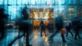 time lapse of people leaving a corporate building facing job cut Royalty Free Stock Photo