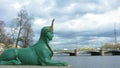 Time lapse sculpture of Sphinx at the Kamennoostrovsky bridge, on the Malaya Nevka Embankment. Symbol of Saint-Petersburg, Russia.