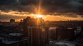 A time-lapse of the sun setting over a bustling city skyline created with Generative AI Royalty Free Stock Photo