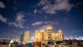 Time lapse view of Makati skyscrapers in Manila city. Skyline at night, Philippines. Royalty Free Stock Photo