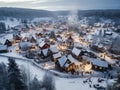 Time-Lapsed Christmas Magic: Aerial Glimpse of Kitschy Village Sleigh Ride