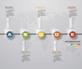 Time line description. 5 steps timeline infographic with global map background for business design Royalty Free Stock Photo