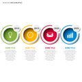 Time line info graphic with abstract round pointers on white background