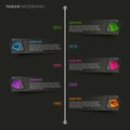 Time line info graphic with colored pointer on black background Royalty Free Stock Photo