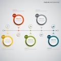 Time line info graphic with colored round design element indicators