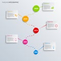 Time line info graphic with colorful arches and labels