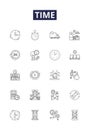 Time line vector icons and signs. Span, Moment, Interval, Clock, Duration, Age, Instant, Date outline vector