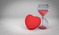 Time and Love ,hourglass and heart 3D rendering